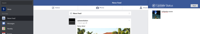 Showing the Facebook for Windows 8.1 update status